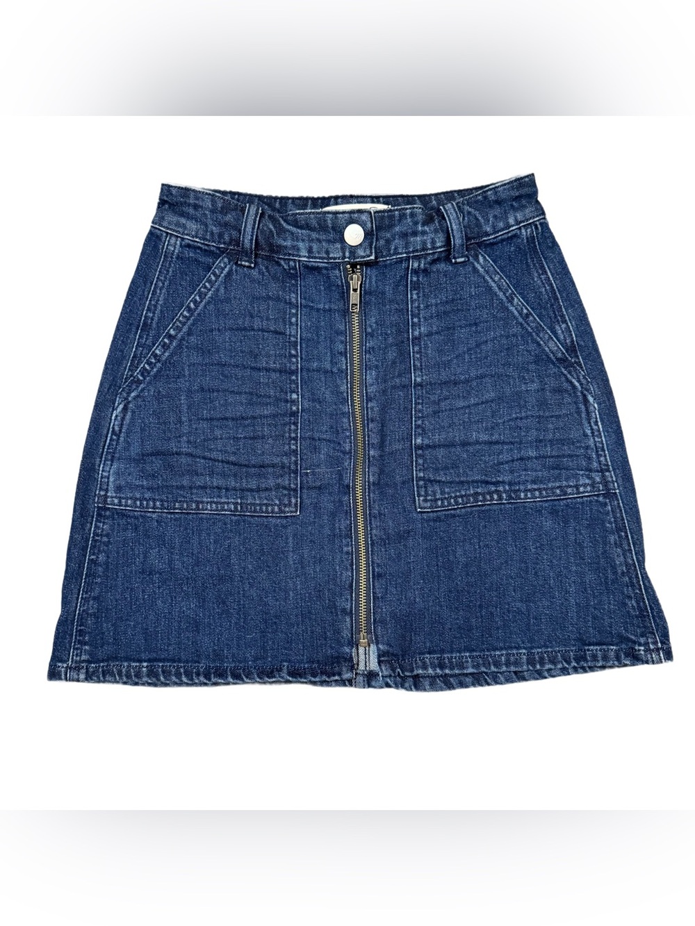 Madewell Women’s Size 23/00 Dark Wash Denim Mini Skirt Zip Front Utility Pockets